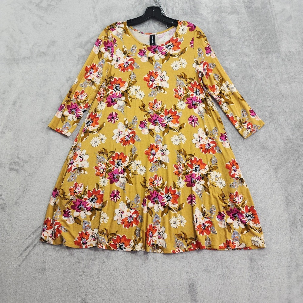 NEW Agnes & Dora Top Womens S Organic Girl Gold Floral‎ 3/4 Sleeve Swing Tunic